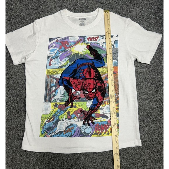 Marvel Spiderman White Retro Comic Book Graphic T-Shirt Men’s Size Large - Picture 5 of 6
